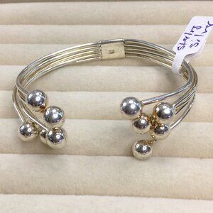 Sterling Silver Modernist Brutalist Cuff Bangle Bracelet with ball spheres